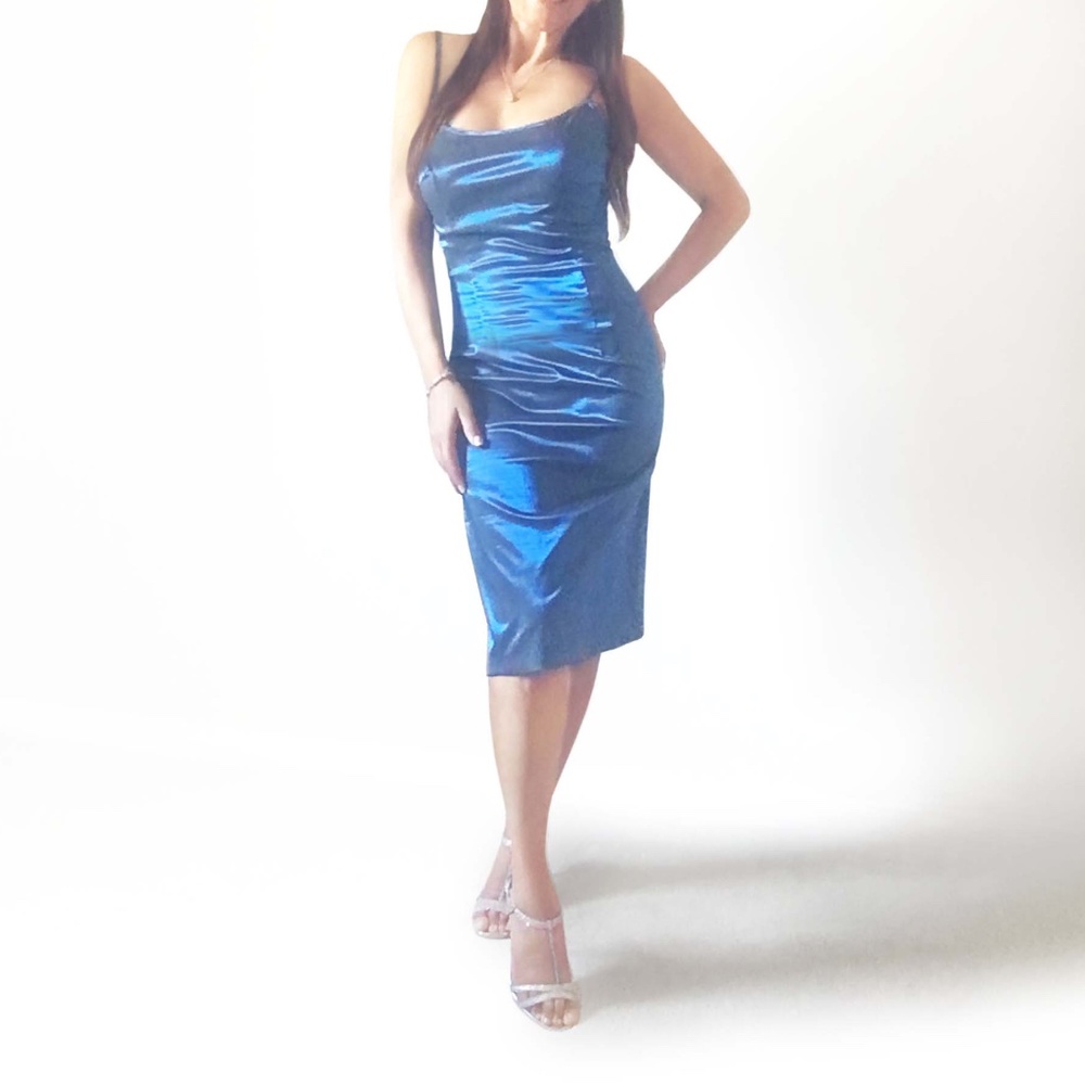 MOSCHINO JEANS Shimmering Blue Scoop Neck Dress